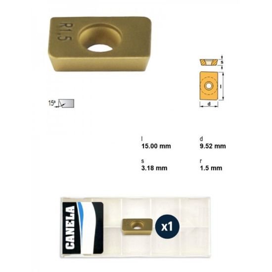 Picture of Canela Tool ADMW1503R1.5TIN25-C Milling Insert Paralelagram TiN + TiC + TiN